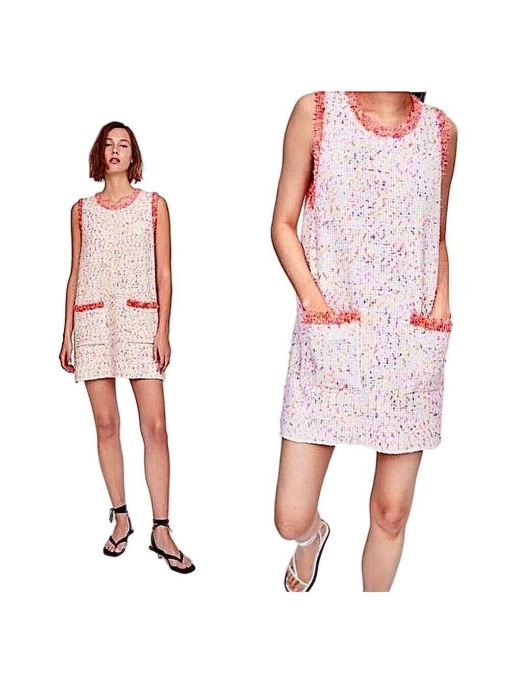 ZARA Tweed Pocket Fluorescent Dress